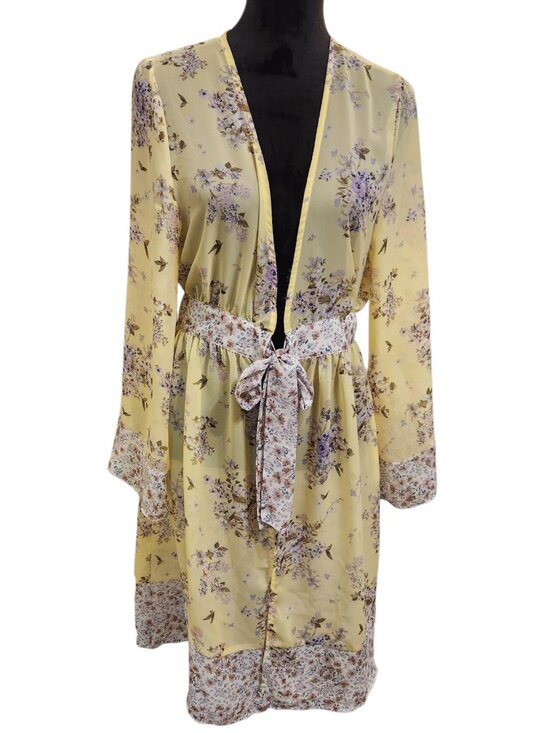 Gianni Bini Jackets & Blazers - GB‎ Gianni Bini Floral Tie Front Yellow Kimono Size M